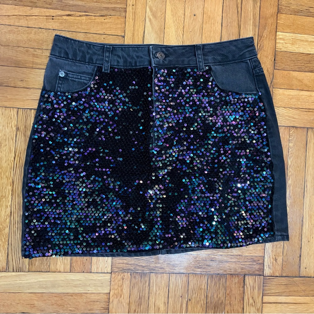 Topshop Black Sequin Mini Skirt